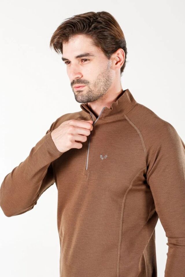 Woolona 100% Merinos Yün ASTRO Kahve 1/4 Fermuarlı Termal İçlik