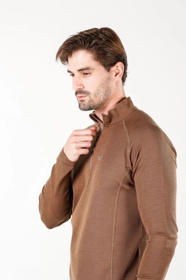 Woolona 100% Merinos Yün ASTRO Kahve 1/4 Fermuarlı Termal İçlik