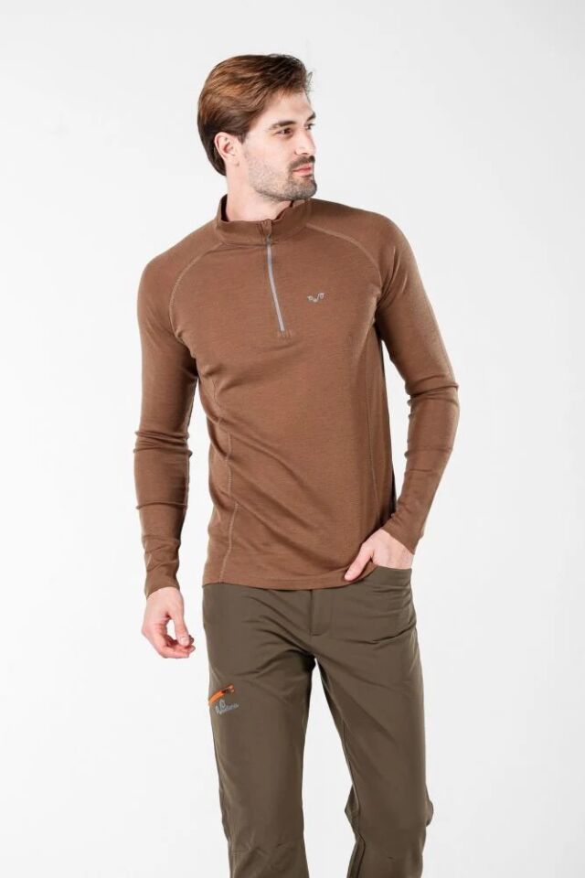 Woolona 100% Merinos Yün ASTRO Kahve 1/4 Fermuarlı Termal İçlik