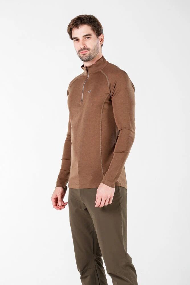 Woolona 100% Merinos Yün ASTRO Kahve 1/4 Fermuarlı Termal İçlik