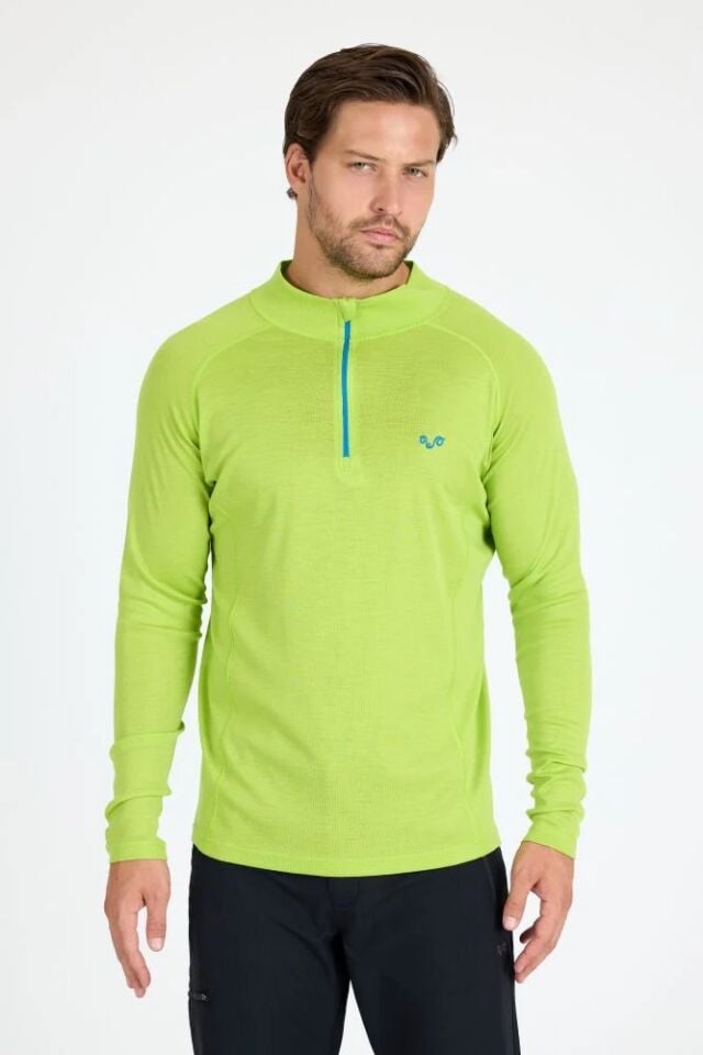 Woolona 100% Merinos Yün ASTRO Bright Green 1/4 Fermuarlı Termal İçlik
