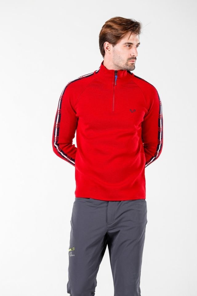 Woolona 100% Merinos Yün NOYAN Kırmızı 1/4 Fermuarlı Kazak