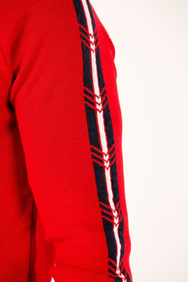 Woolona 100% Merinos Yün NOYAN Kırmızı 1/4 Fermuarlı Kazak