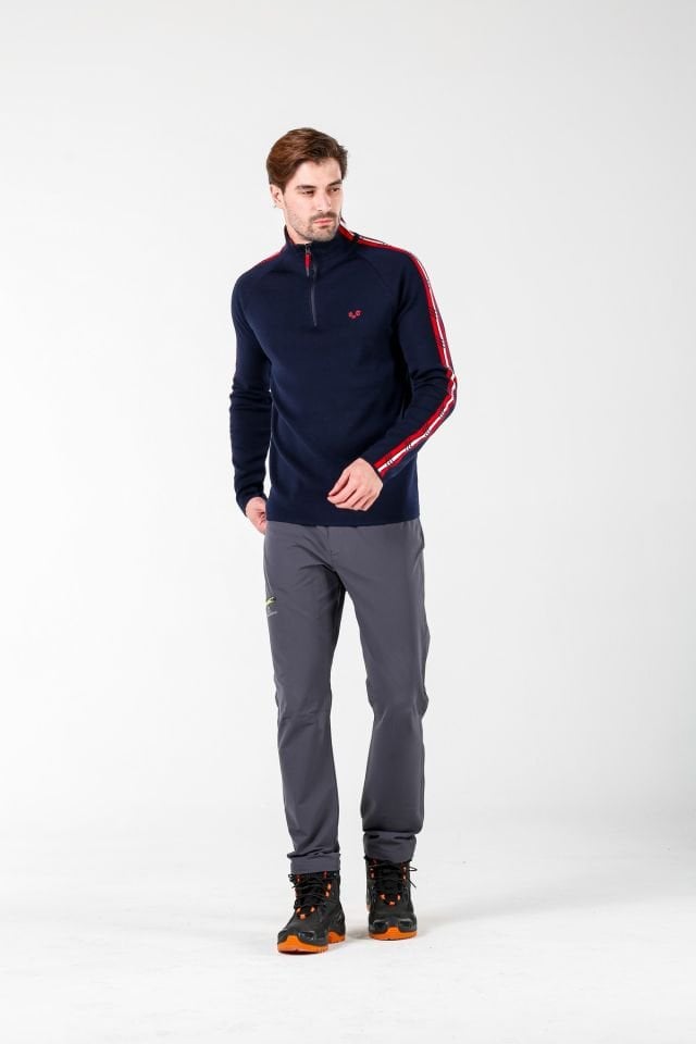 Woolona 100% Merinos Yün NOYAN  Lacivert 1/4 Fermuarlı Kazak