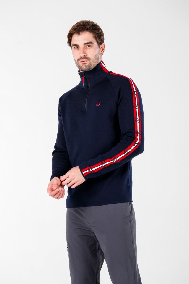 Woolona 100% Merinos Yün NOYAN  Lacivert 1/4 Fermuarlı Kazak