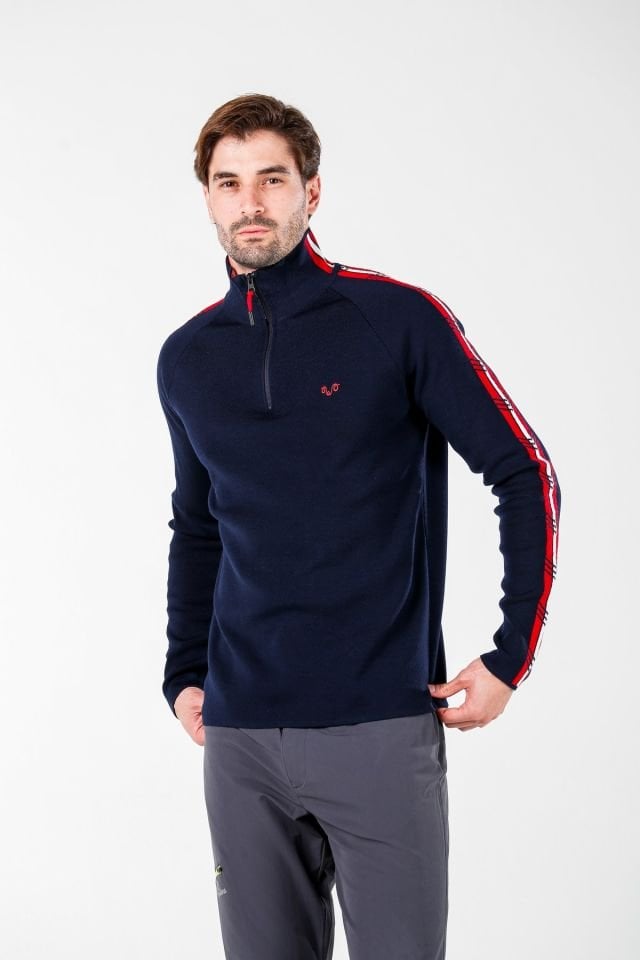 Woolona 100% Merinos Yün NOYAN  Lacivert 1/4 Fermuarlı Kazak