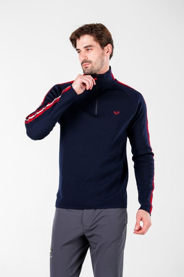 Woolona 100% Merinos Yün NOYAN  Lacivert 1/4 Fermuarlı Kazak