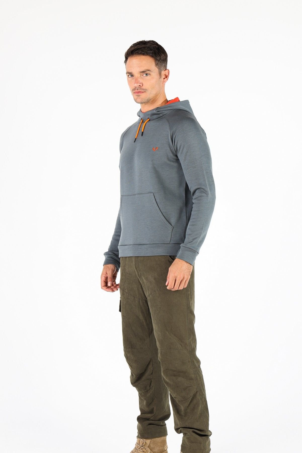 Woolona 100% Merinos Yün SCOUT Gri Kanguru Cepli Hoody