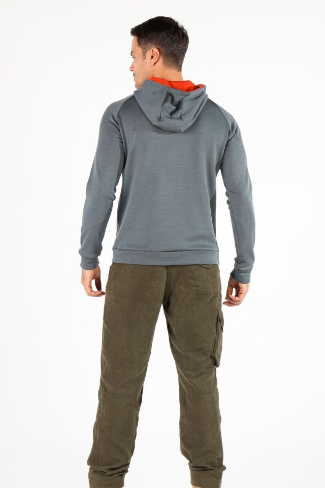 Woolona 100% Merinos Yün SCOUT Gri Kanguru Cepli Hoody