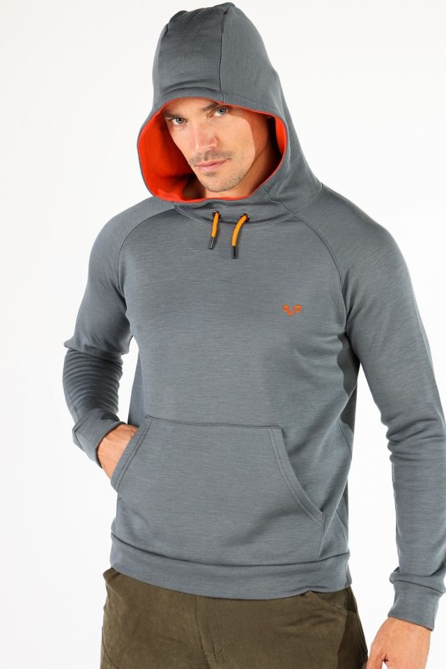 Woolona 100% Merinos Yün SCOUT Gri Kanguru Cepli Hoody