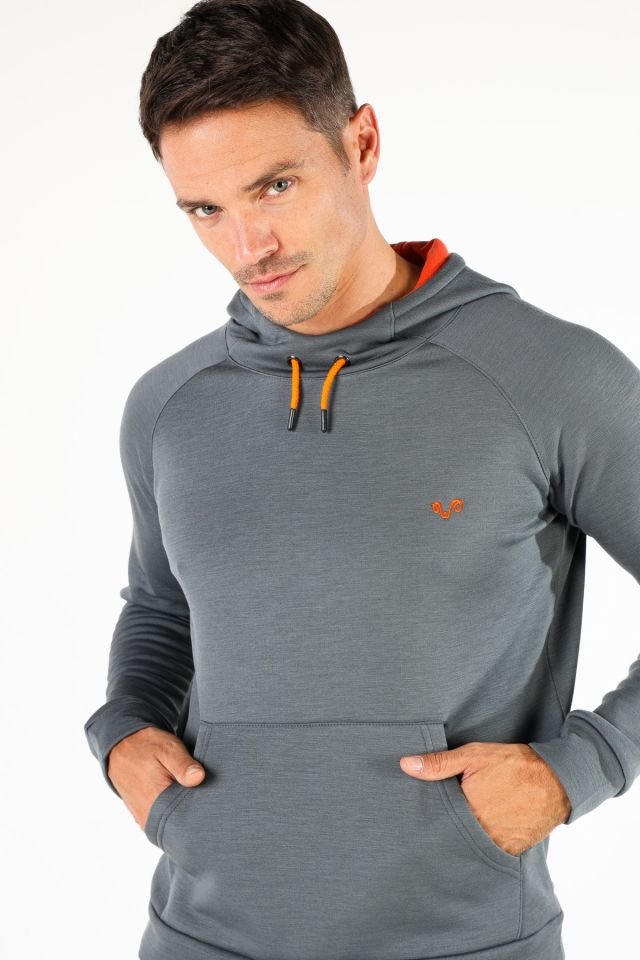 Woolona 100% Merinos Yün SCOUT Gri Kanguru Cepli Hoody