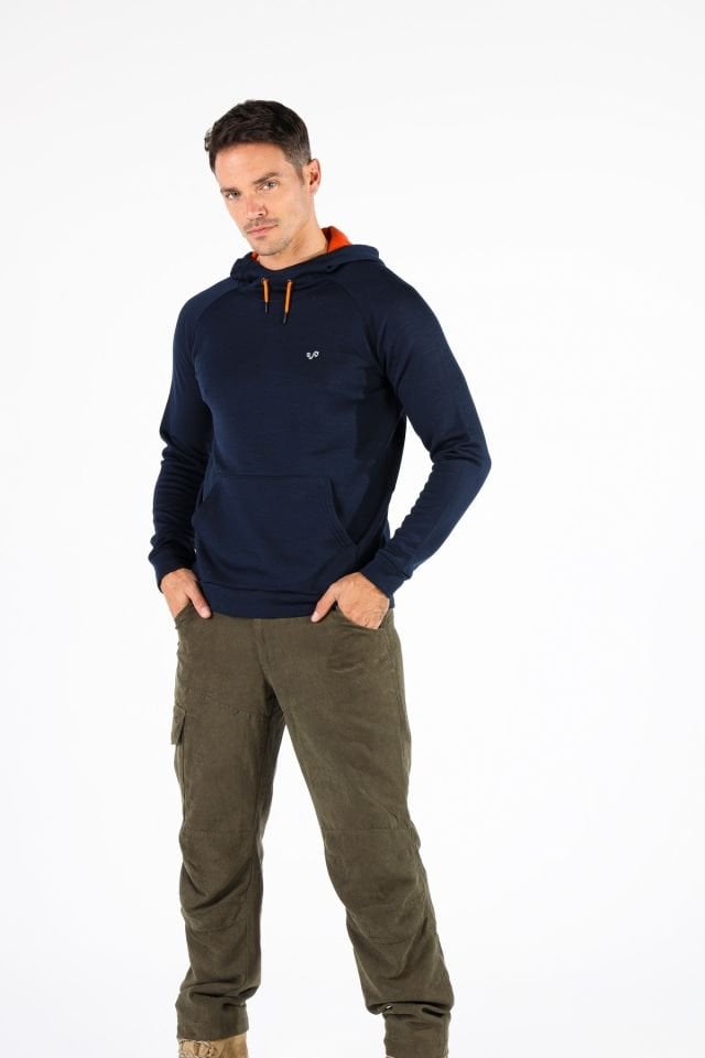 Woolona 100% Merinos Yün SCOUT Lacivert Kanguru Cepli Hoody