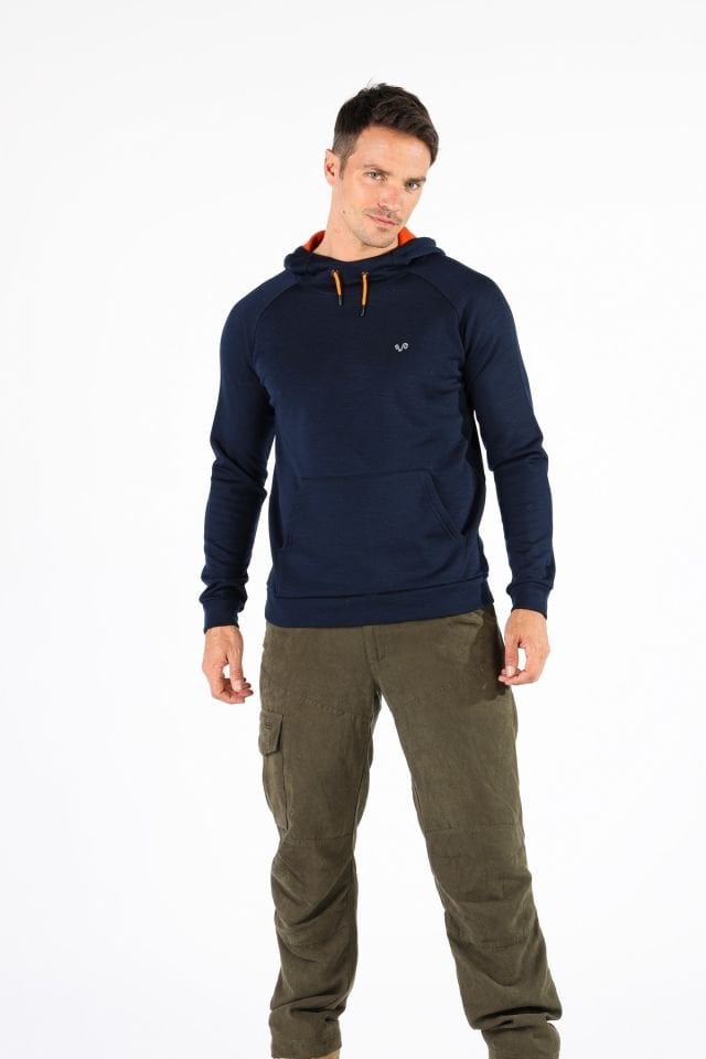 Woolona 100% Merinos Yün SCOUT Lacivert Kanguru Cepli Hoody