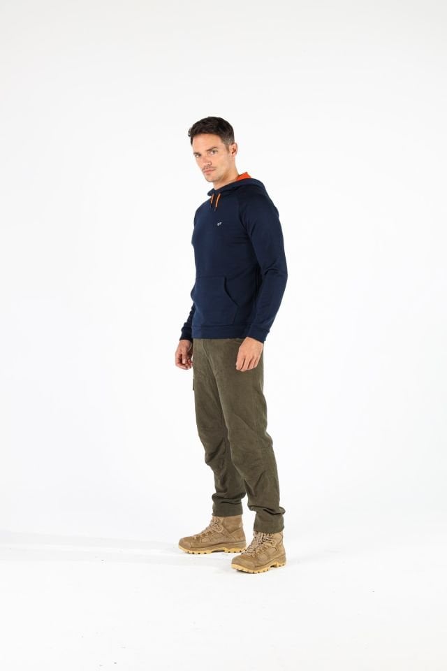 Woolona 100% Merinos Yün SCOUT Lacivert Kanguru Cepli Hoody