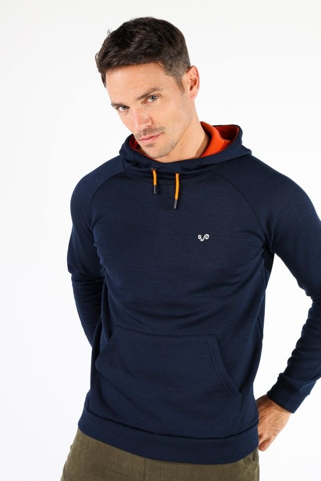 Woolona 100% Merinos Yün SCOUT Lacivert Kanguru Cepli Hoody