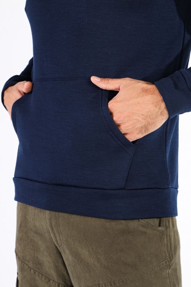 Woolona 100% Merinos Yün SCOUT Lacivert Kanguru Cepli Hoody