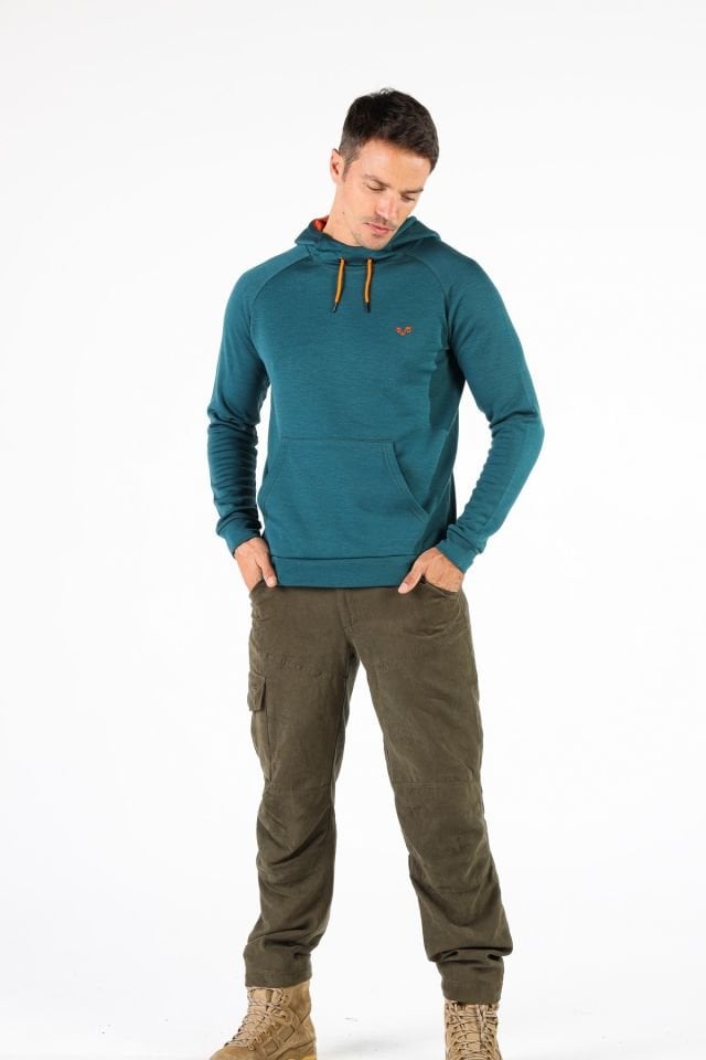 Woolona 100% Merinos Yün SCOUT Petrol Kanguru Cepli Hoody