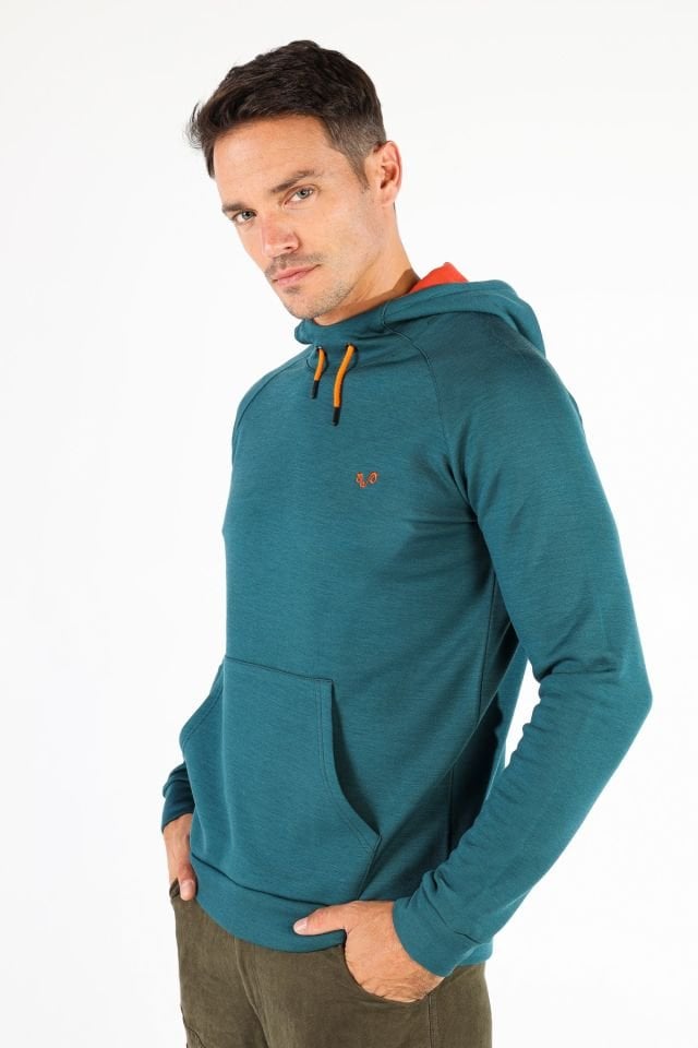 Woolona 100% Merinos Yün SCOUT Petrol Kanguru Cepli Hoody