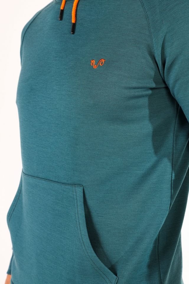 Woolona 100% Merinos Yün SCOUT Petrol Kanguru Cepli Hoody