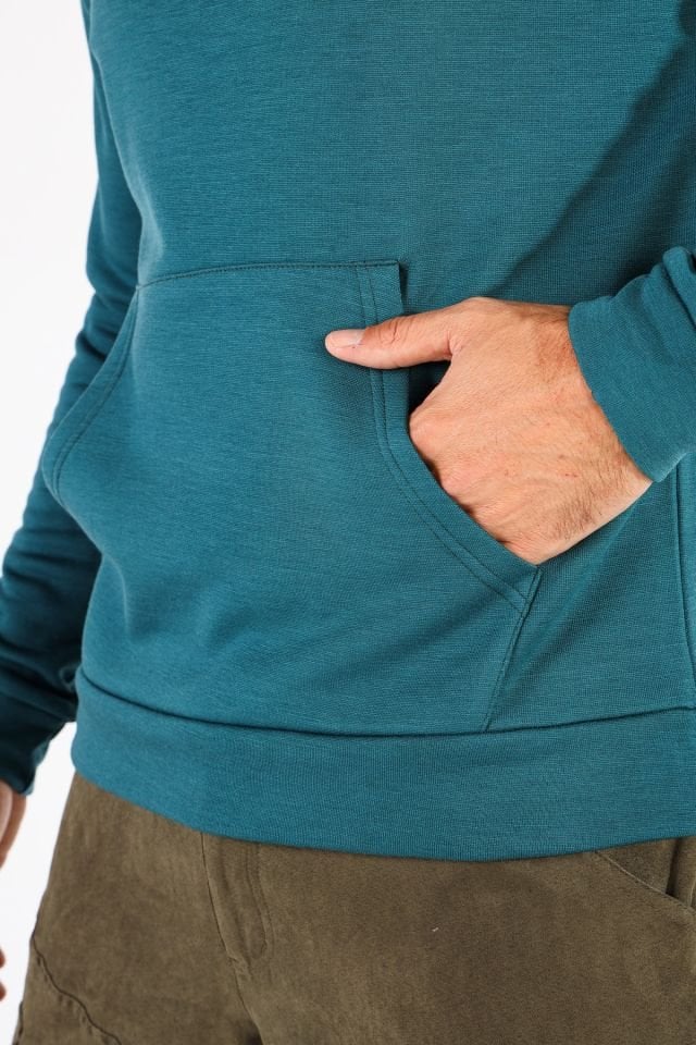 Woolona 100% Merinos Yün SCOUT Petrol Kanguru Cepli Hoody