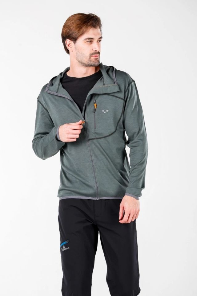 Woolona 100% Merinos Yün MAESTRO Petrol Fermuarlı Hoody