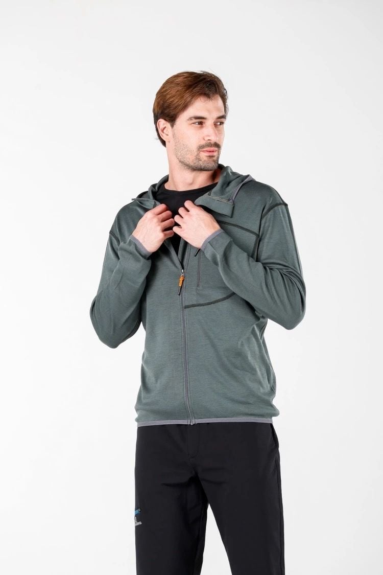 Woolona 100% Merinos Yün MAESTRO Petrol Fermuarlı Hoody