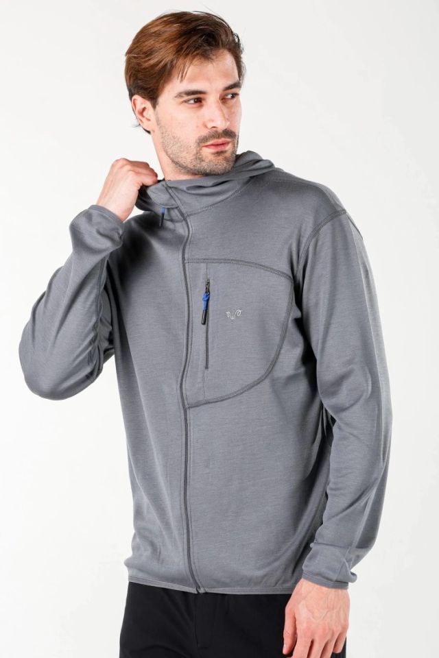 Woolona 100% Merinos Yün MAESTRO Gri Fermuarlı Hoody
