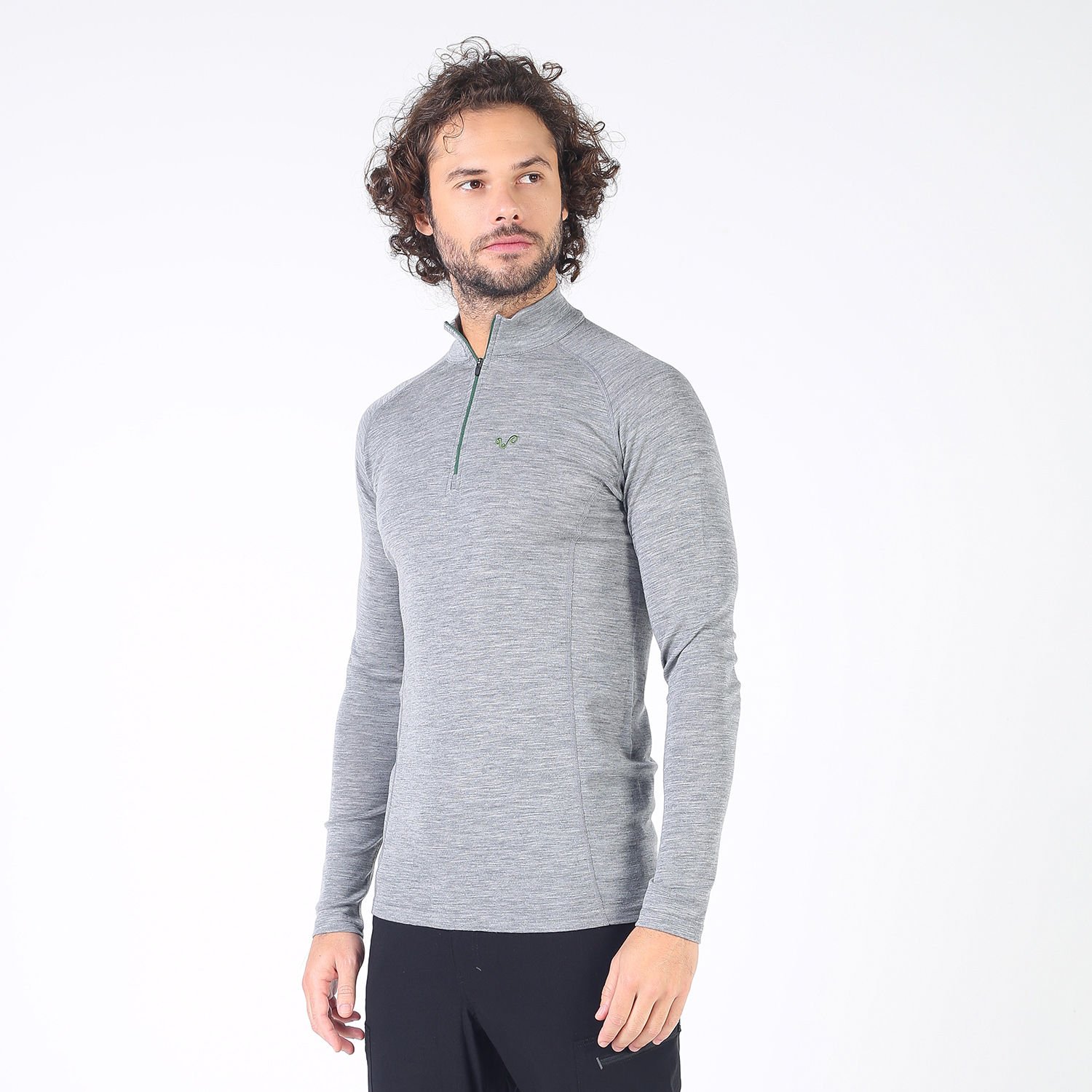 Woolona 100% Merinos Yün ASTRO Gri 1/4 Fermuarlı Termal İçlik