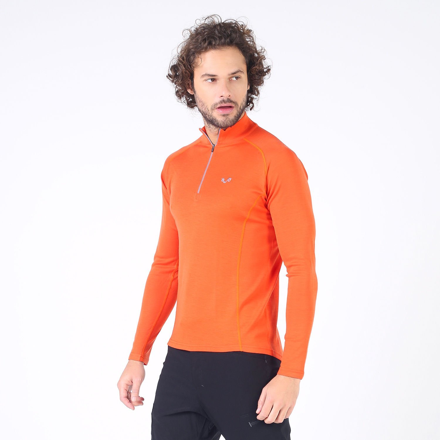 Woolona 100% Merinos Yün ASTRO Turuncu 1/4 Fermuarlı Termal İçlik