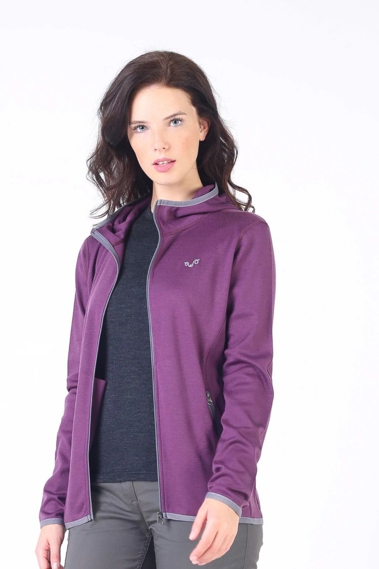 Woolona 100% Merinos Yün MARİN  Mor Fermuarlı Hoody