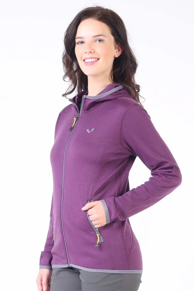 Woolona 100% Merinos Yün MARİN  Mor Fermuarlı Hoody