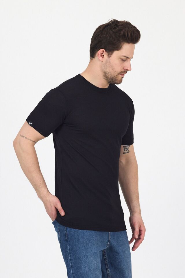 RELAX - %100 MERİNOS YÜNÜ ERKEK T-SHİRT SİYAH