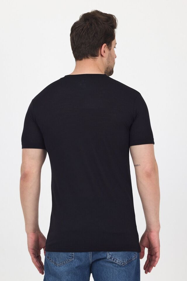 RELAX - %100 MERİNOS YÜNÜ ERKEK T-SHİRT SİYAH