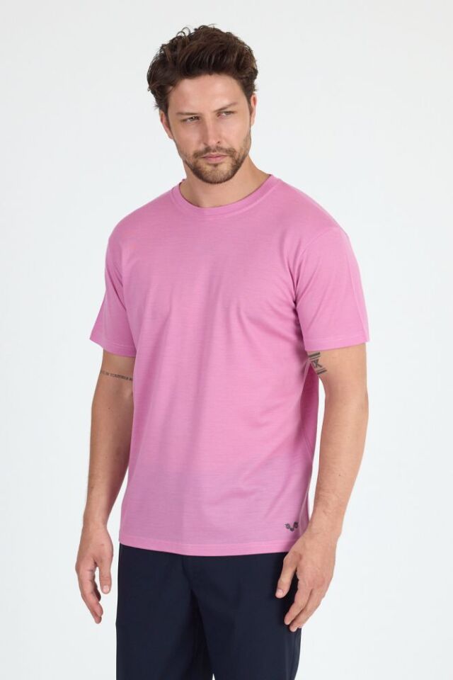 RELAX - %100 MERİNOS YÜN T-SHİRT PEMBE