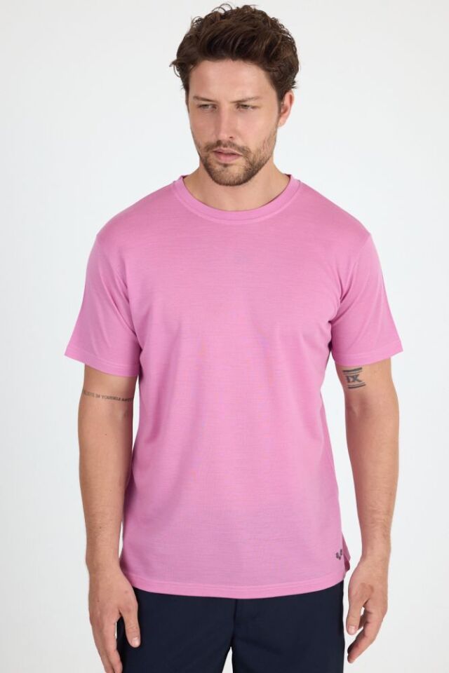 RELAX - %100 MERİNOS YÜNÜ ERKEK T-SHİRT PEMBE