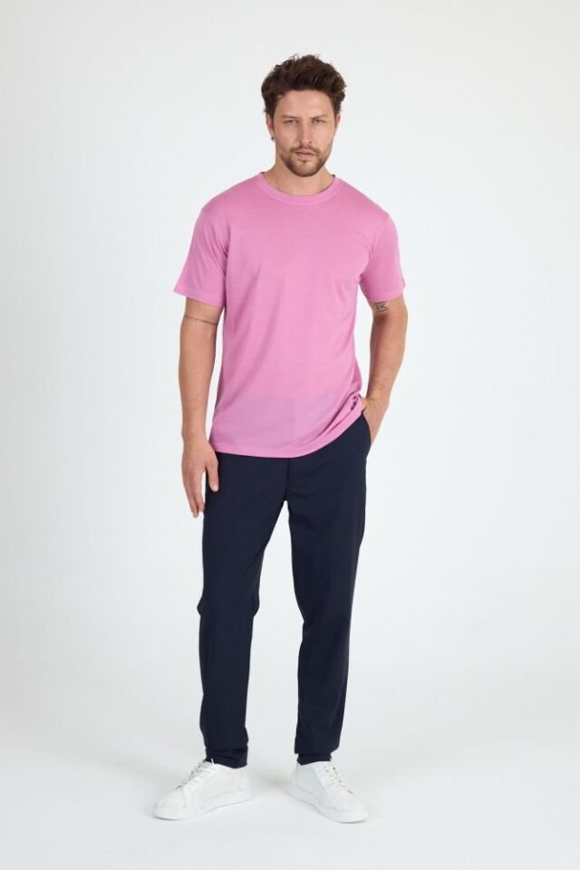 RELAX - %100 MERİNOS YÜN T-SHİRT PEMBE