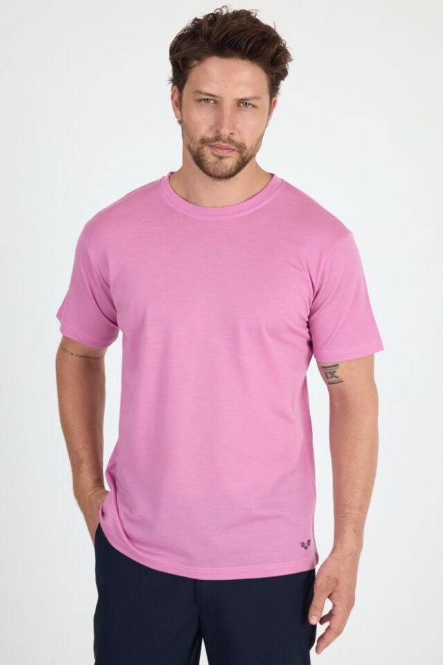 RELAX - %100 MERİNOS YÜN T-SHİRT PEMBE