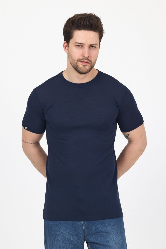 RELAX - %100 MERİNOS YÜNÜ ERKEK T-SHİRT LACİVERT