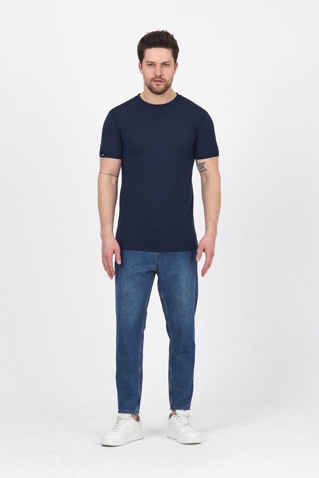 RELAX - %100 MERİNOS YÜNÜ ERKEK T-SHİRT LACİVERT