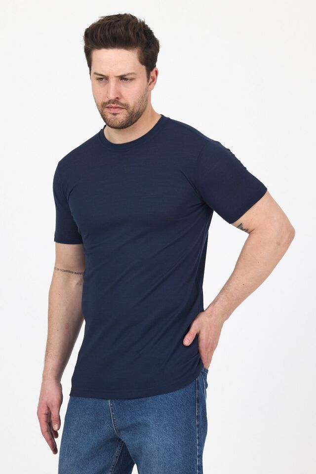 RELAX - %100 MERİNOS YÜNÜ ERKEK T-SHİRT LACİVERT