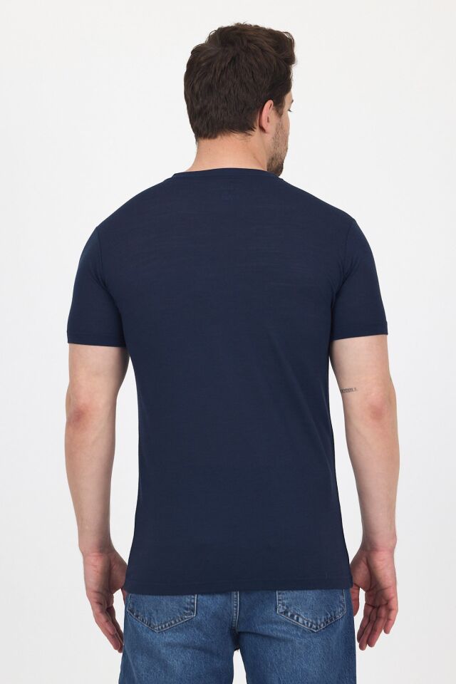 RELAX - %100 MERİNOS YÜNÜ ERKEK T-SHİRT LACİVERT