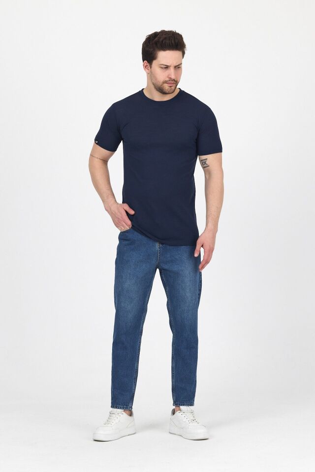 RELAX - %100 MERİNOS YÜNÜ ERKEK T-SHİRT LACİVERT