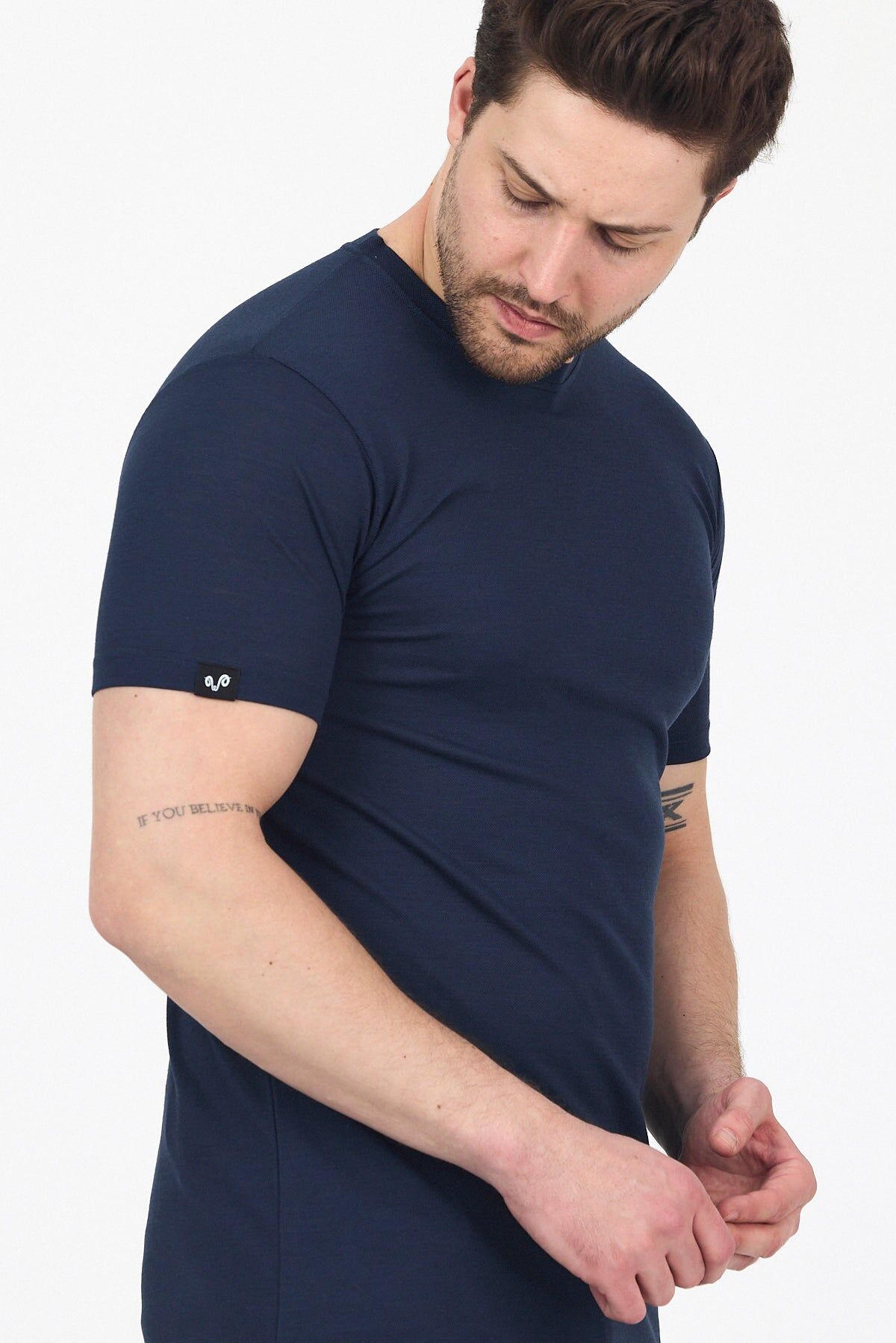 RELAX - %100 MERİNOS YÜNÜ ERKEK T-SHİRT LACİVERT