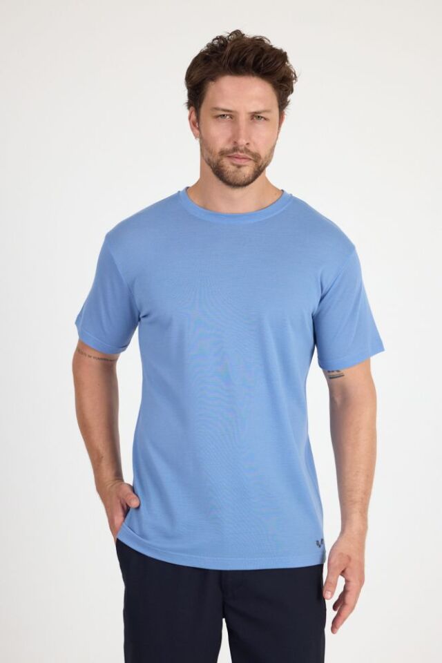 RELAX - %100 MERİNOS YÜNÜ ERKEK T-SHİRT MAVİ