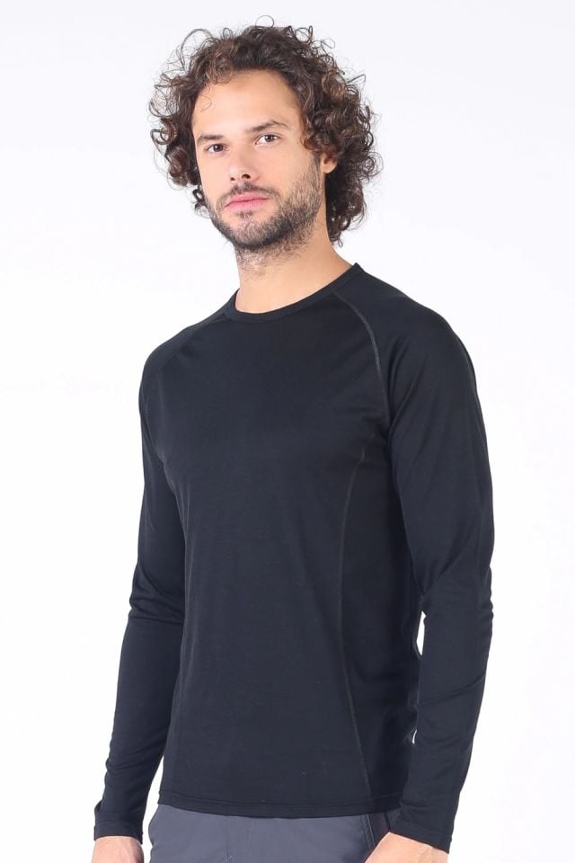 Woolona 100% Merinos Yün ERİS Siyah Uzun Kollu T-Shirt