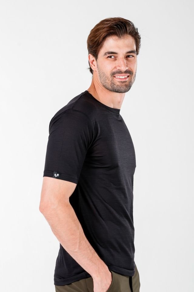 Woolona 100% Merinos Yün NOTUS Siyah T-Shirt