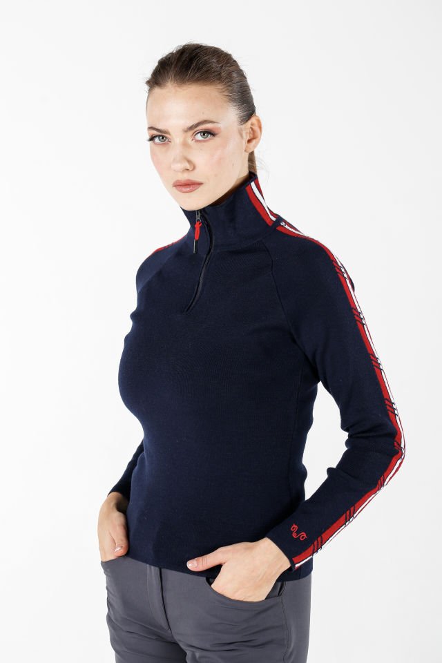 Woolona 100% Merinos Yün ASYA  Lacivert 1/4 Fermuarlı Kazak