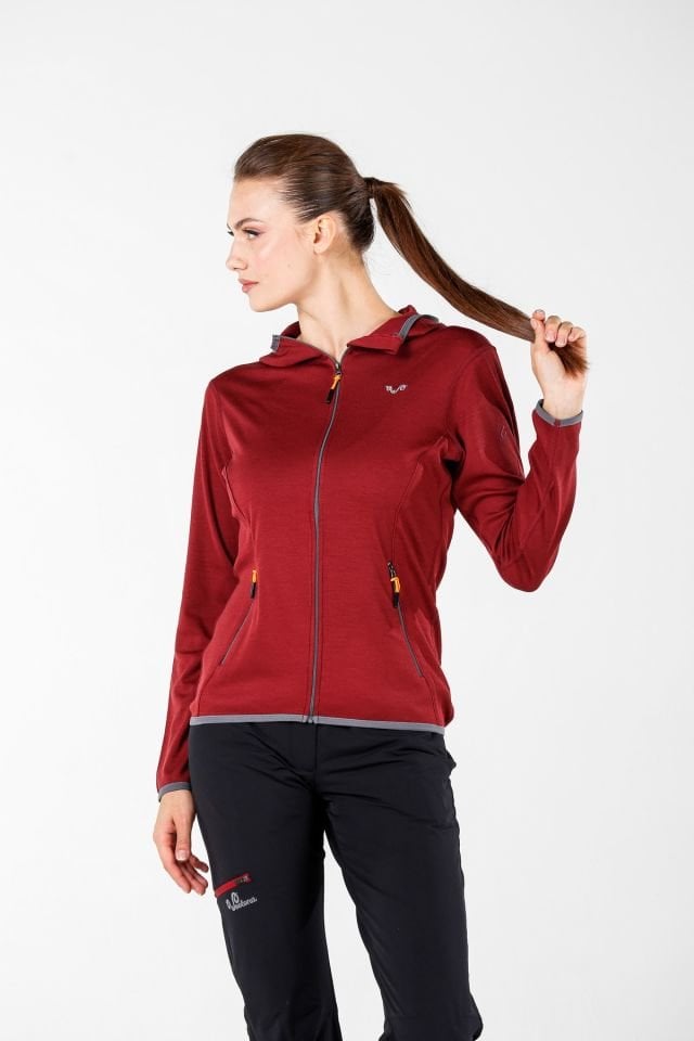 Woolona 100% Merinos Yün MARİN  Mürdüm Fermuarlı Hoody