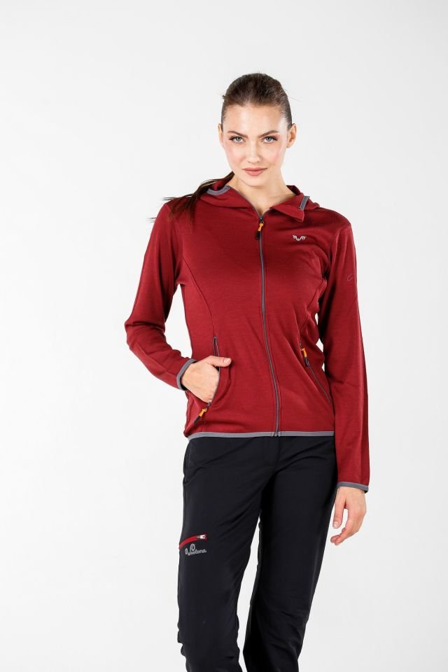 Woolona 100% Merinos Yün MARİN  Mürdüm Fermuarlı Hoody