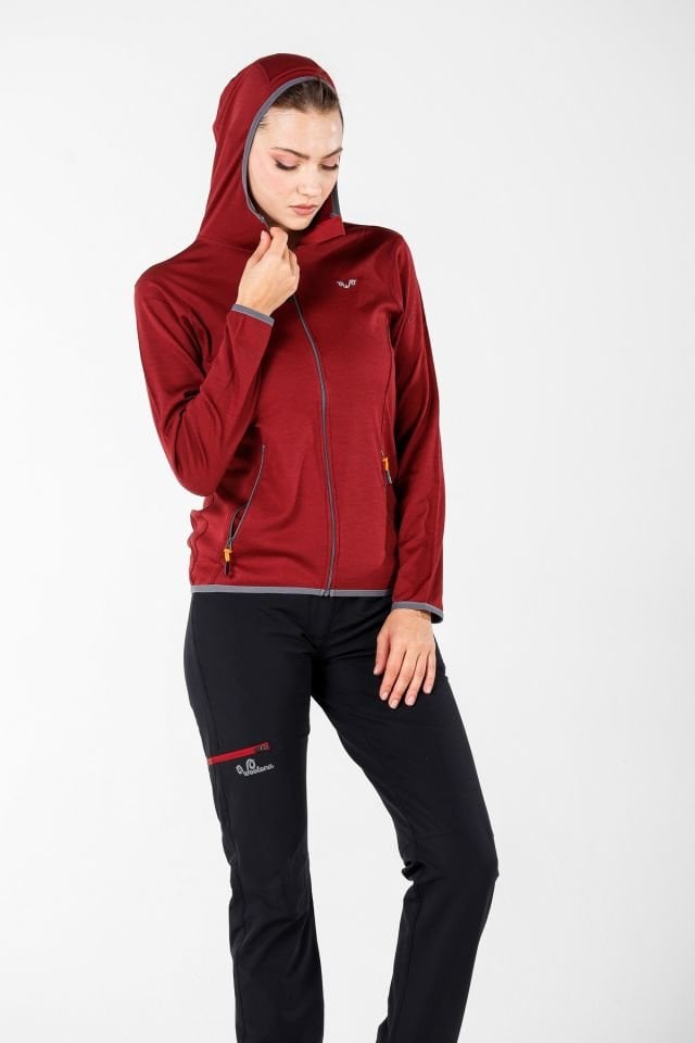 Woolona 100% Merinos Yün MARİN  Mürdüm Fermuarlı Hoody